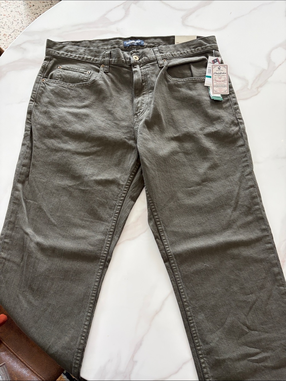 Men’s Flag & Anthem Brunswick Overdye Nashville Straight Jeans Olive 35x32 NWT - Picture 2 of 8